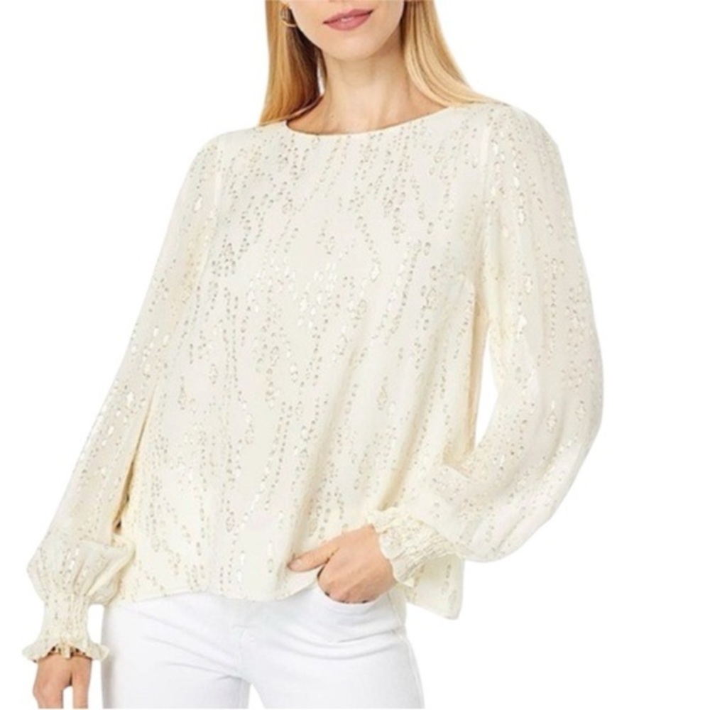 Lilly Pulitzer Idina Long Sleeve Silk Metallic Blouse XS